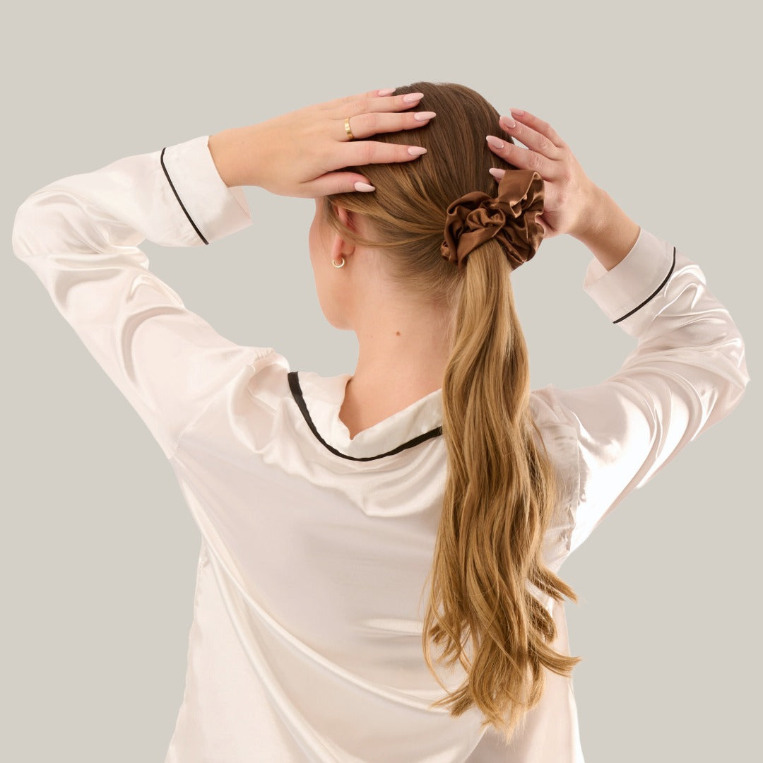 Satin Haargummi Scrunchie XL Kaffee Braun