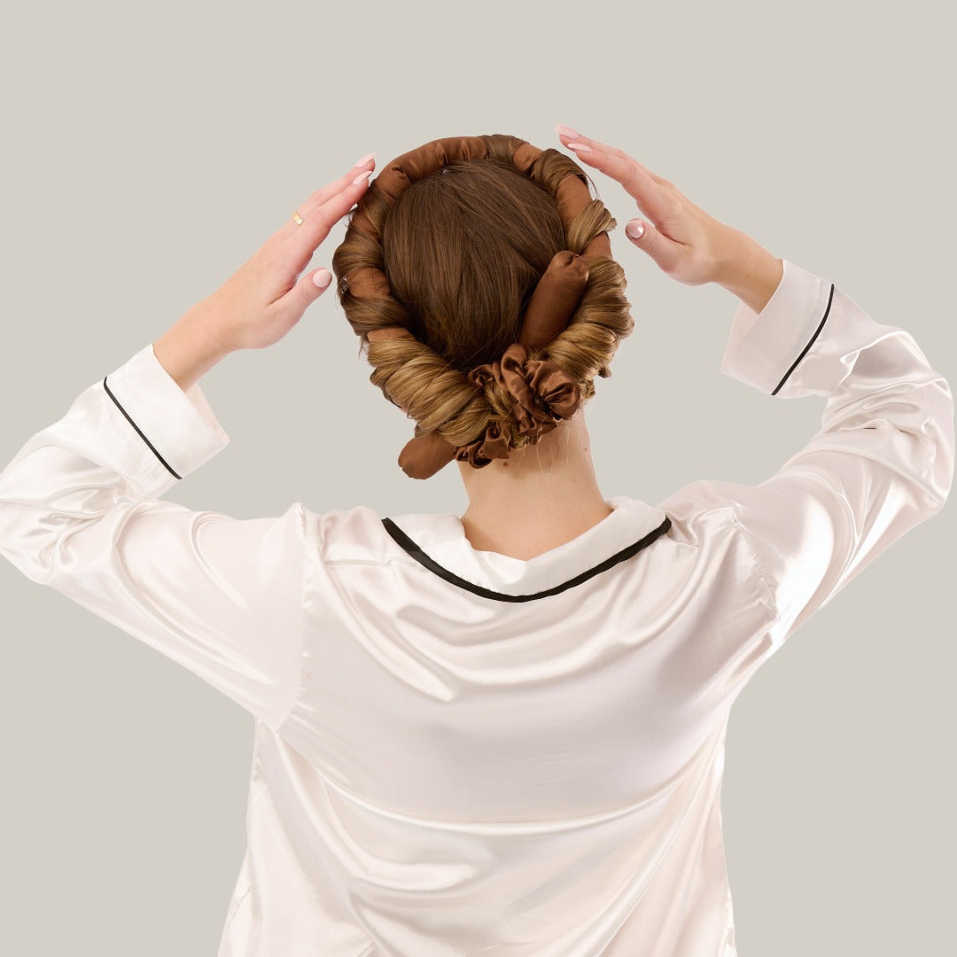 Satin Hitzefreier Lockenwickler mit Haarklammer Kaffee Braun