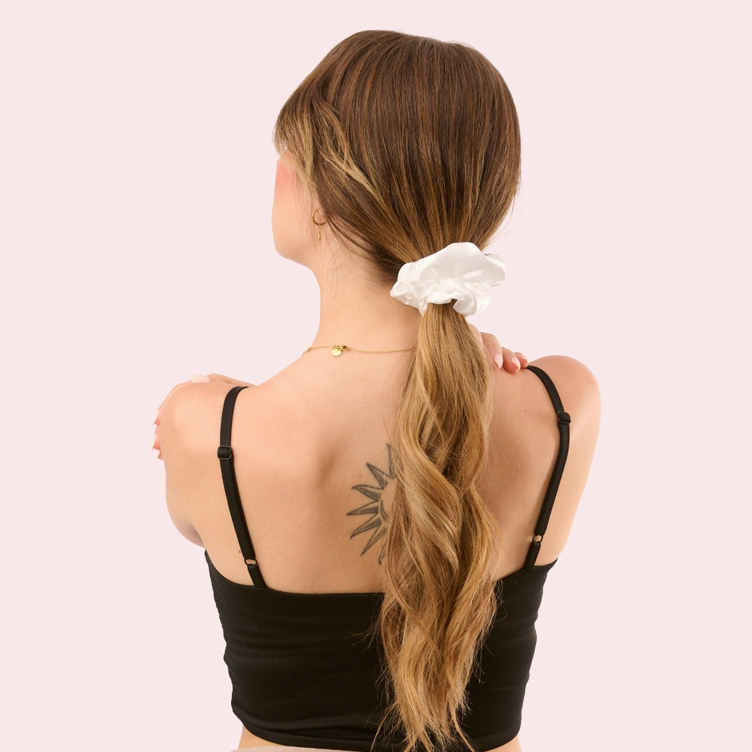 Satin Haargummi Scrunchie XL Schnee Weiss