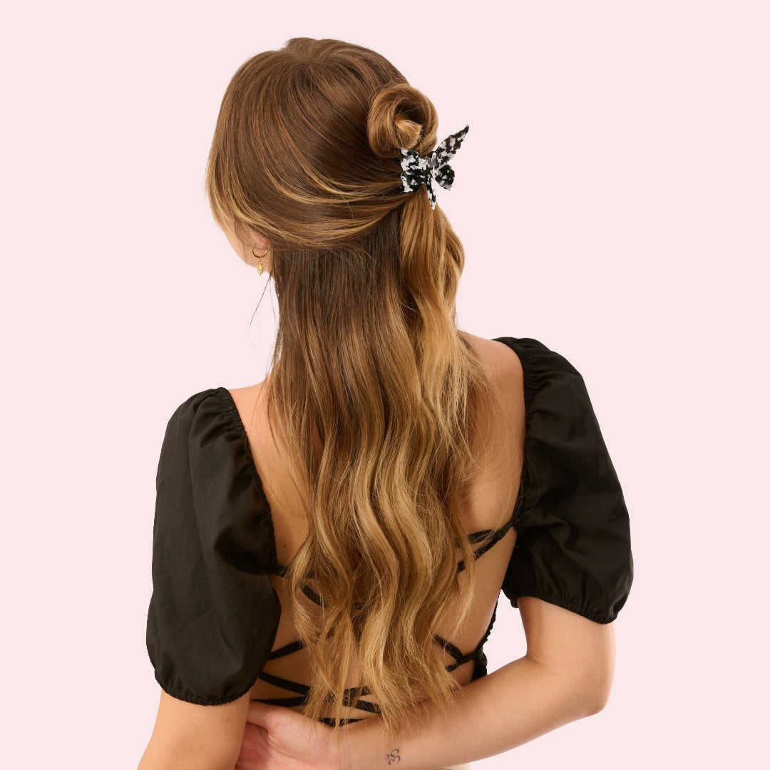 Schmetterling Haarspange Stracciatella Schwarz-Weiss