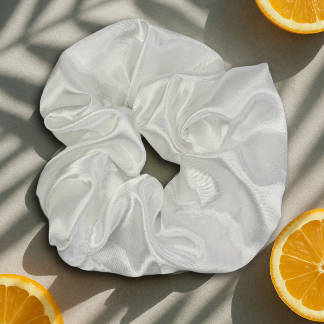 Satin Haargummi Scrunchie XL Schnee Weiss