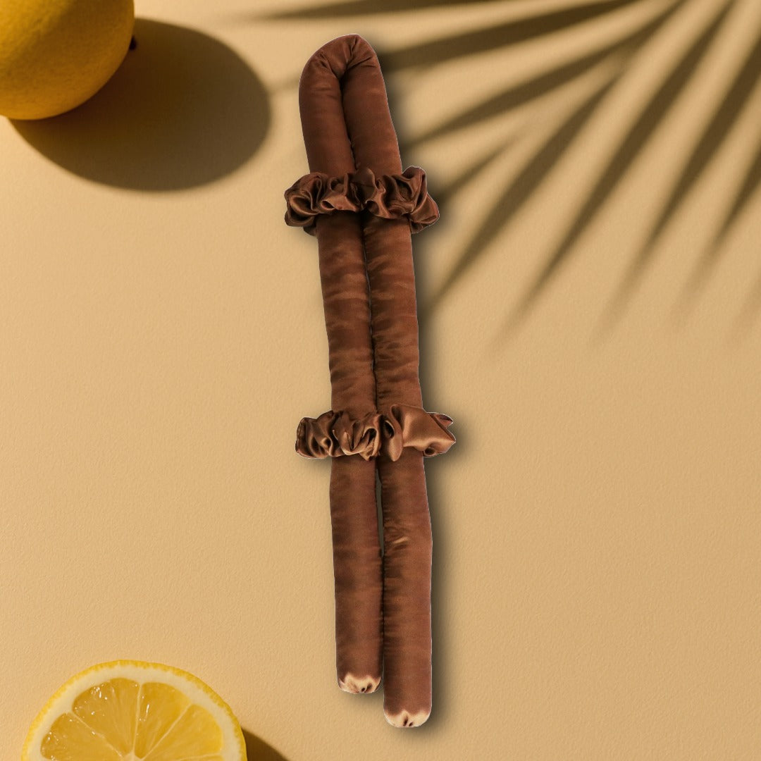 Satin Hitzefreier Lockenwickler mit Haarklammer Kaffee Braun