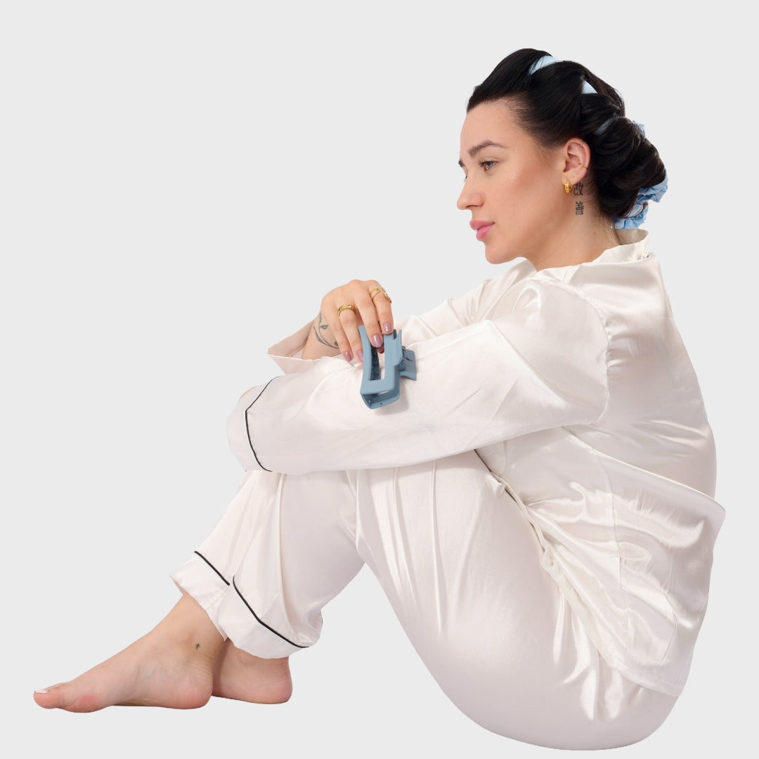 Satin Hitzefreier Lockenwickler mit Haarklammer Baby Blau