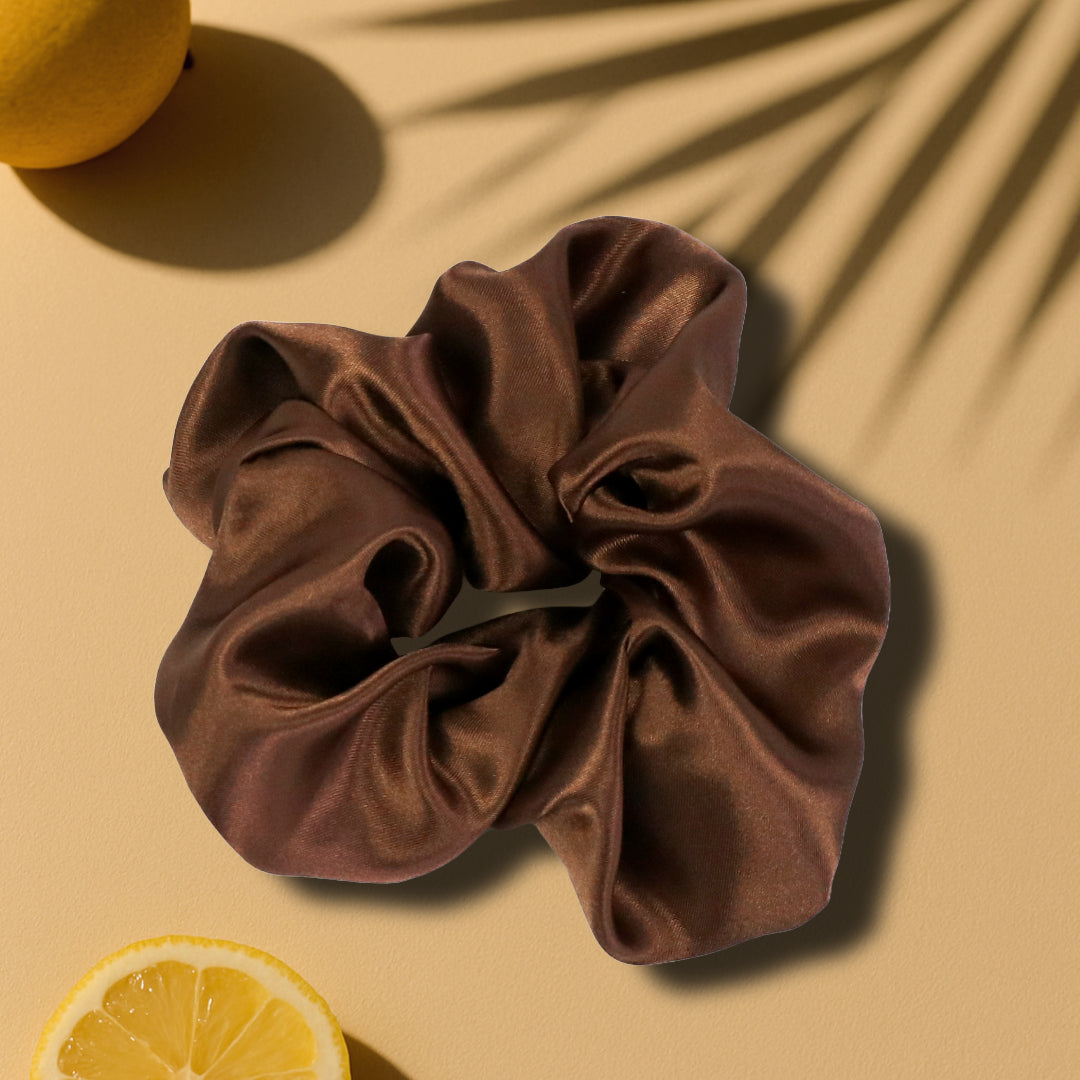 Satin Haargummi Scrunchie XL Kaffee Braun